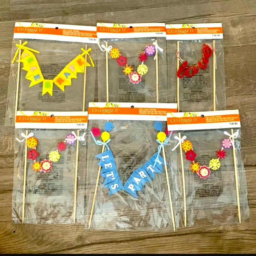 6 Celebrate It Felt Cake Toppers NEW
